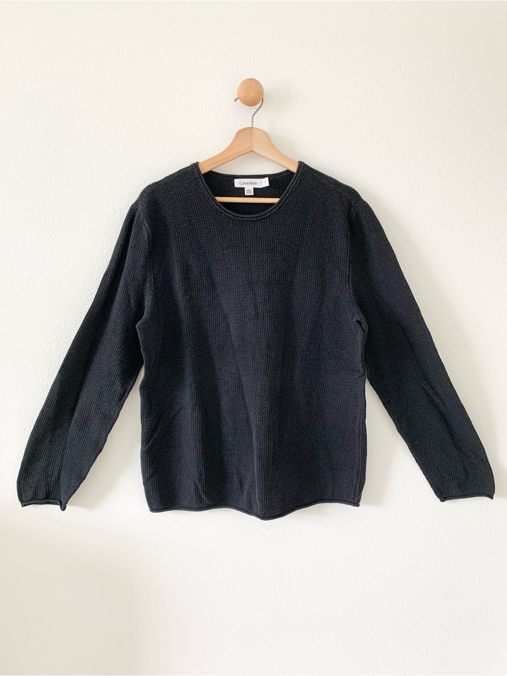 ❤️ 3/50 Calvin Klein Black Knit Crew Long Sleeves Sweater Men US Large